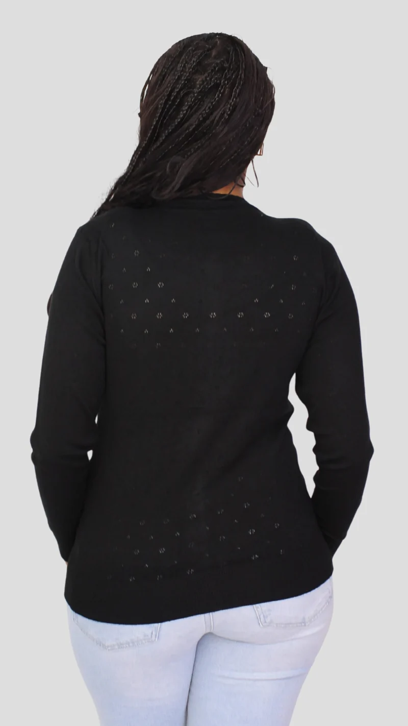 The Fashion Frenzy Pointelle Button Through Knit Cardigan – Black