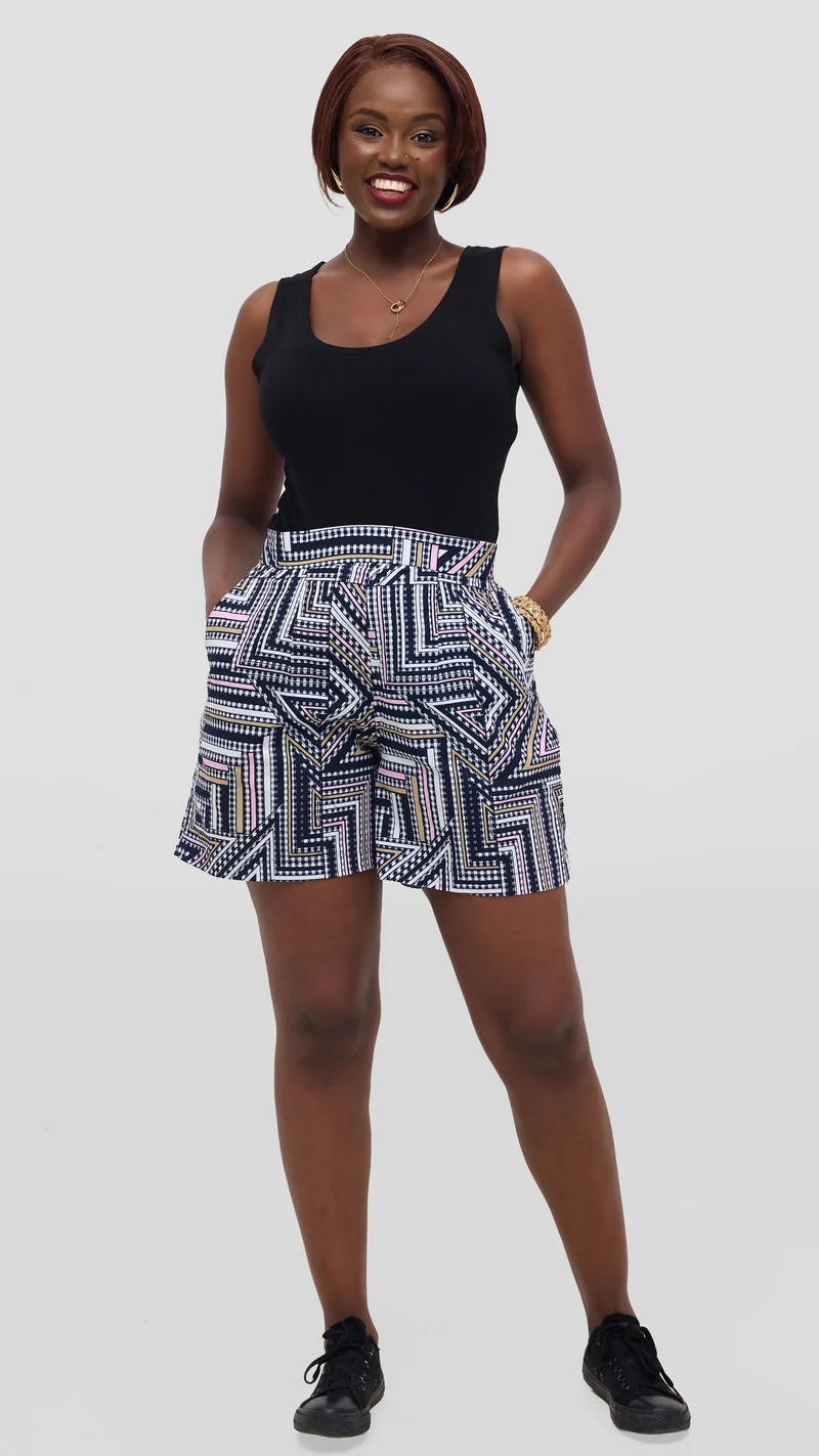 Elan CocoAfrike Aziza Short - White / Navy Print