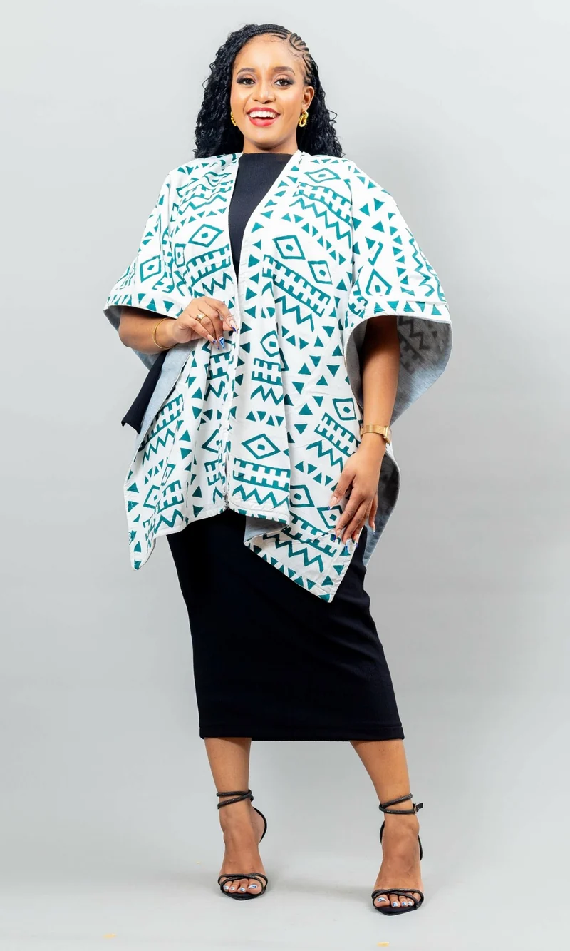 African Yuva Reversible Cape Poncho - White / Grey
