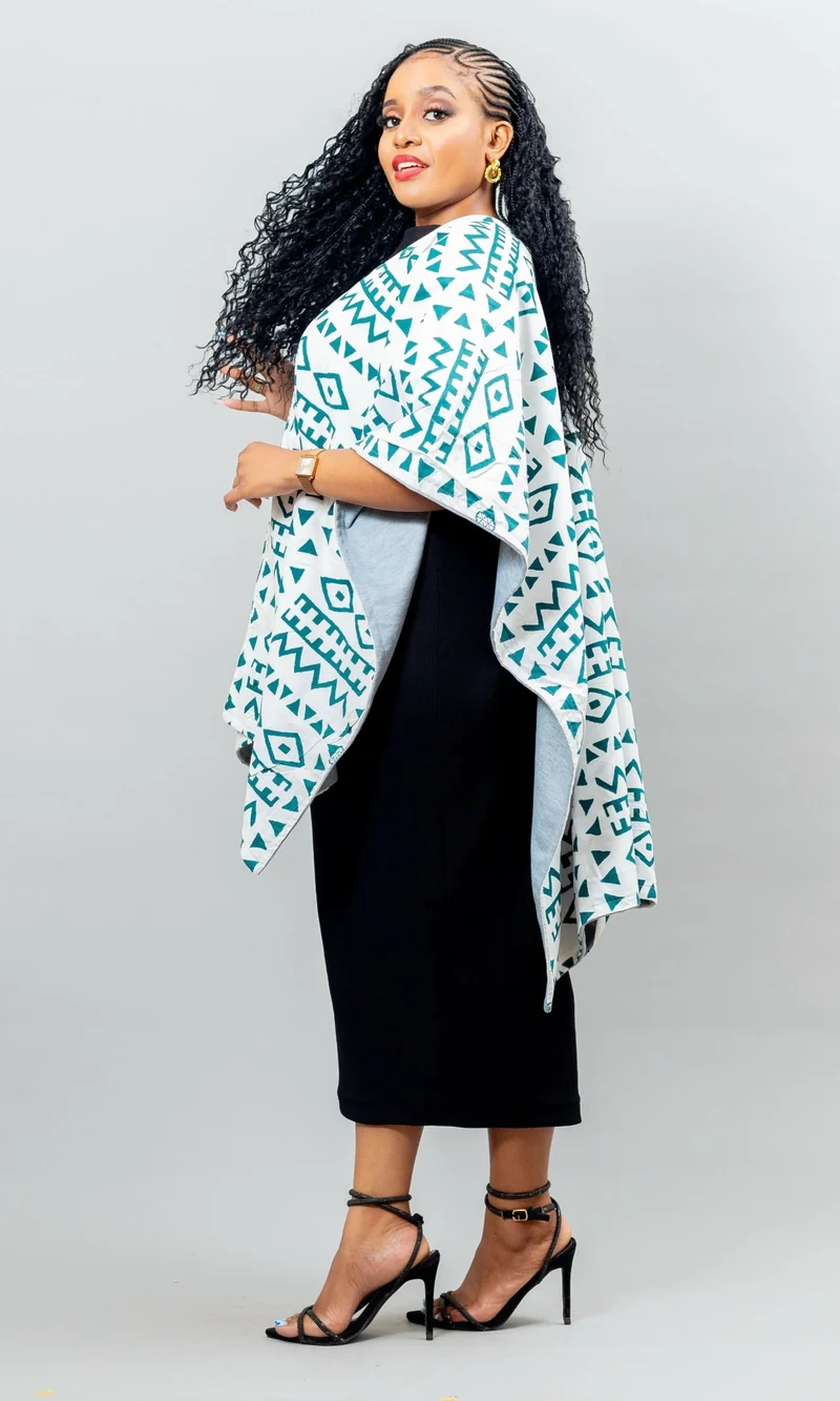 African Yuva Reversible Cape Poncho - White / Grey