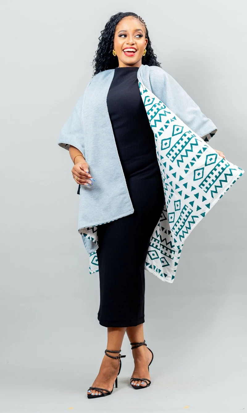 African Yuva Reversible Cape Poncho - White / Grey