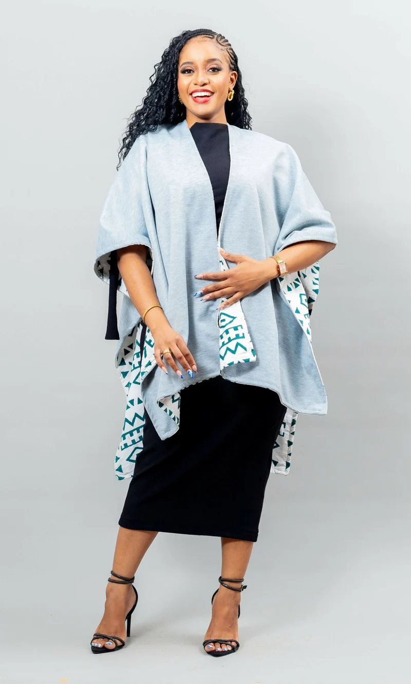 African Yuva Reversible Cape Poncho - White / Grey