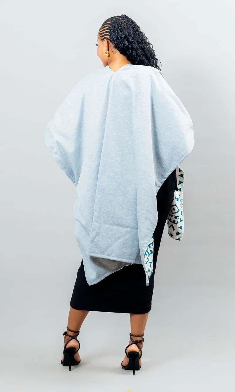 African Yuva Reversible Cape Poncho - White / Grey