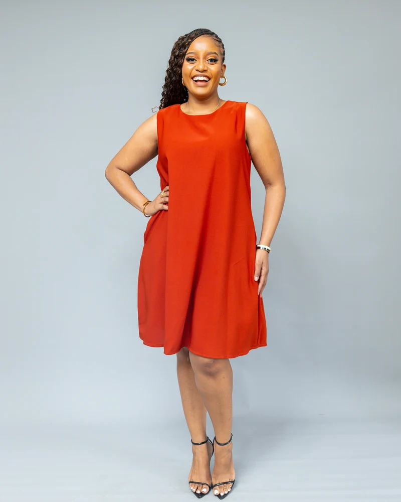 African Yuva Marini Shift Dress - Rust