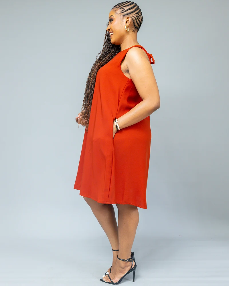 African Yuva Marini Shift Dress - Rust