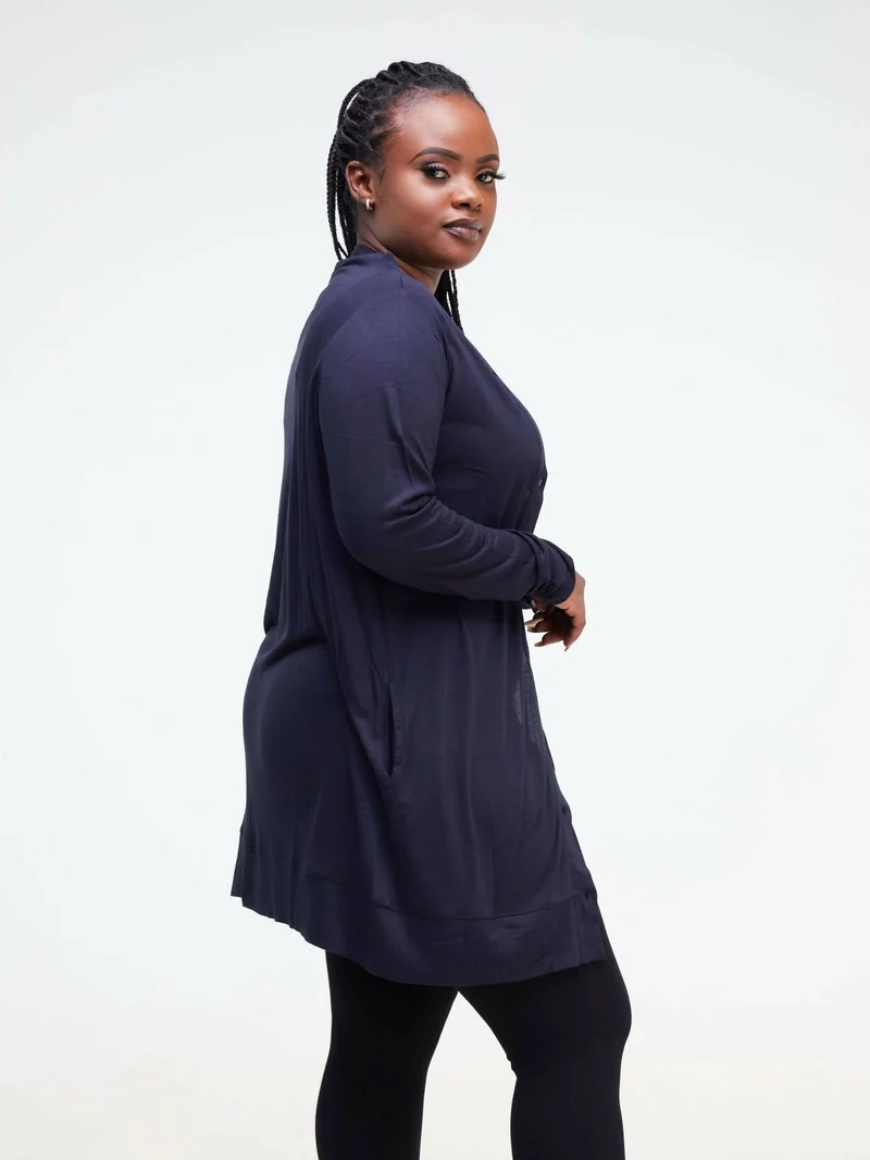 Hessed Midi Buttoned Waterfall - Navy blue
