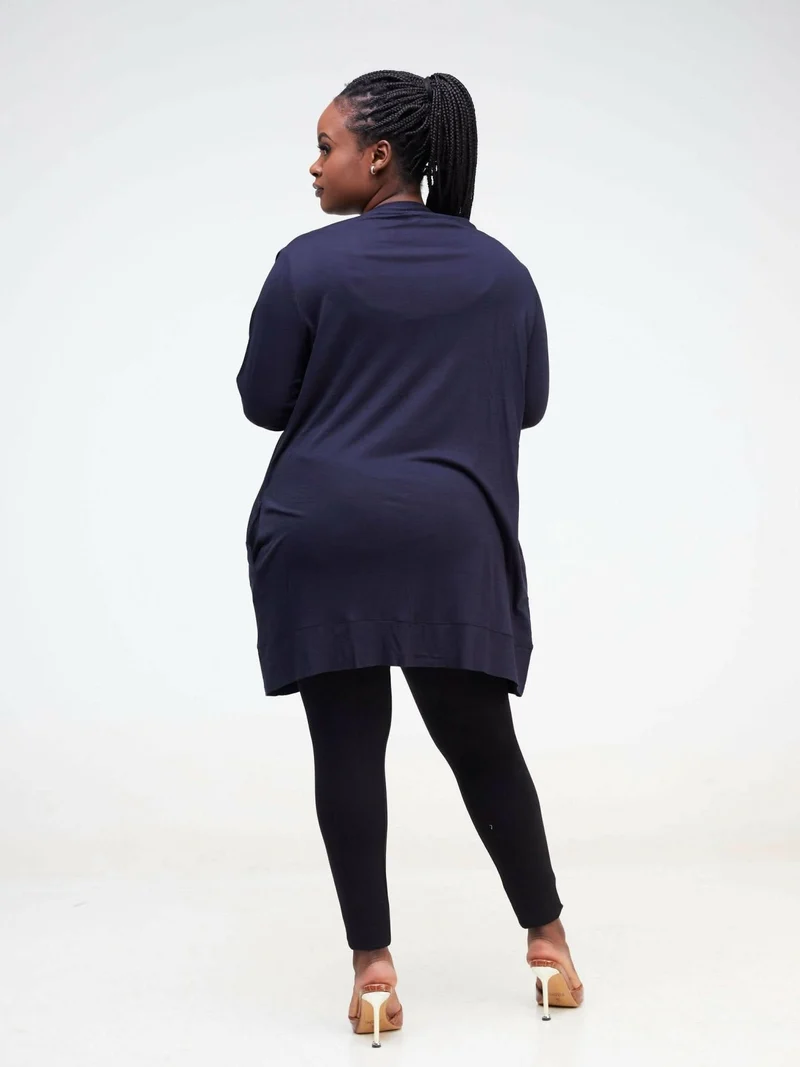 Hessed Midi Buttoned Waterfall - Navy blue