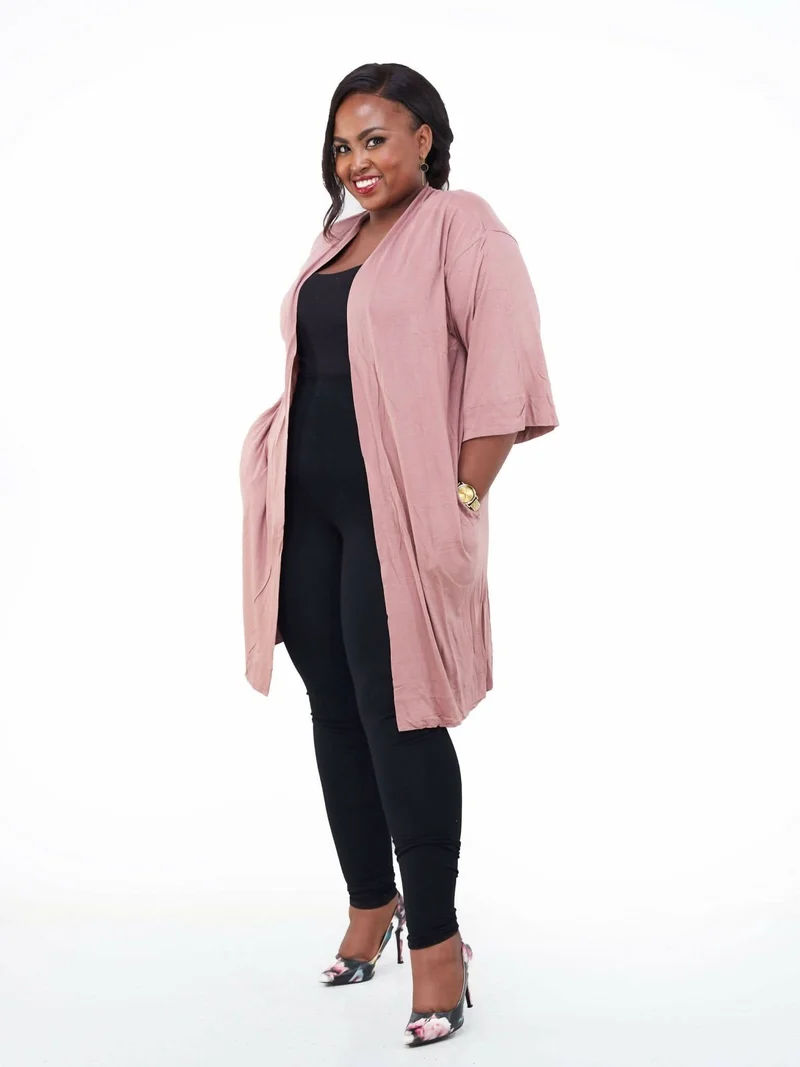 Hessed Long Buttonless Waterfall - Pink