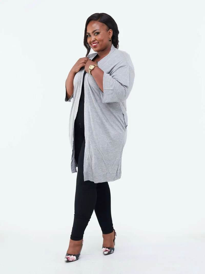 Hessed Long Buttonless Waterfall - Grey