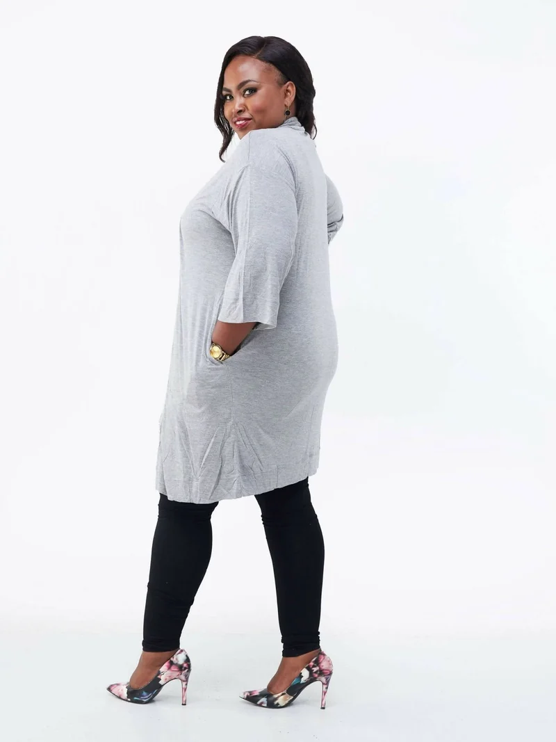 Hessed Long Buttonless Waterfall - Grey