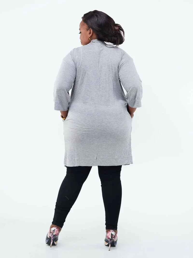 Hessed Long Buttonless Waterfall - Grey