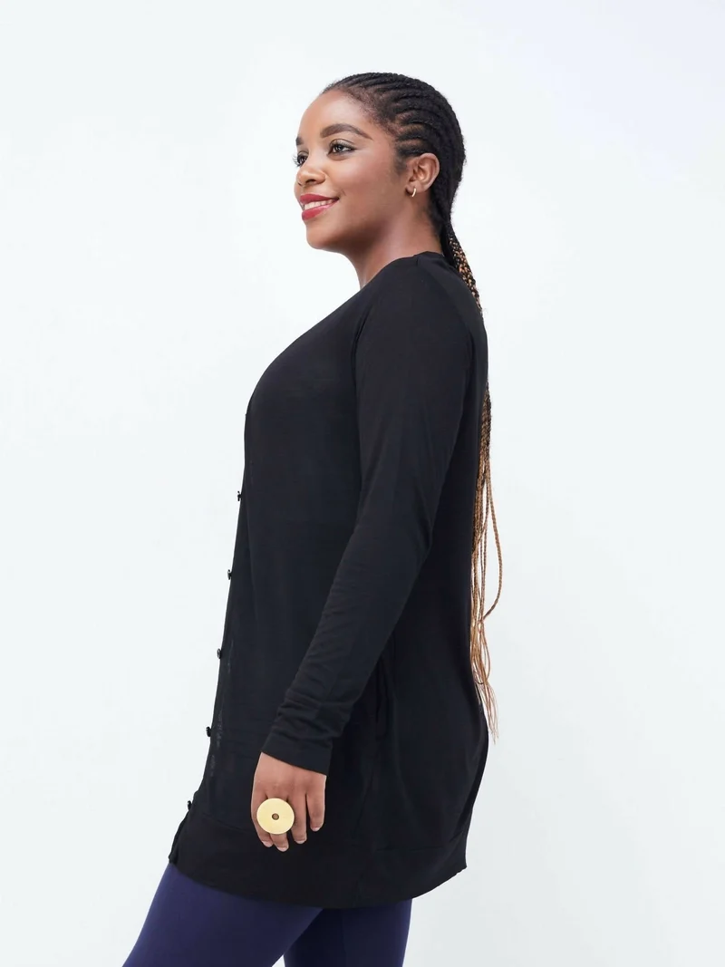 Hessed Mini Buttoned Waterfall - Black