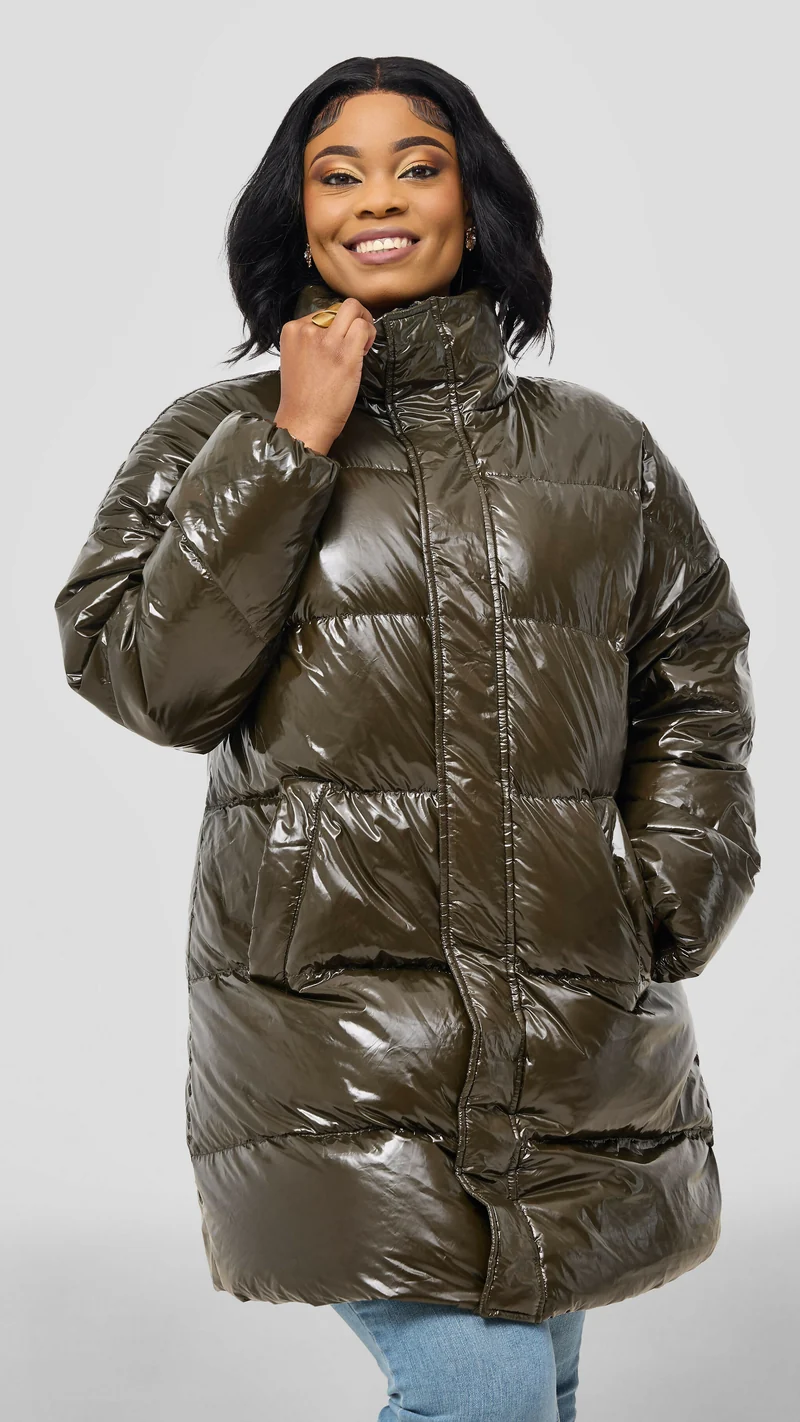Tophad Closet Unisex Wetlook Jacket - Jungle Green