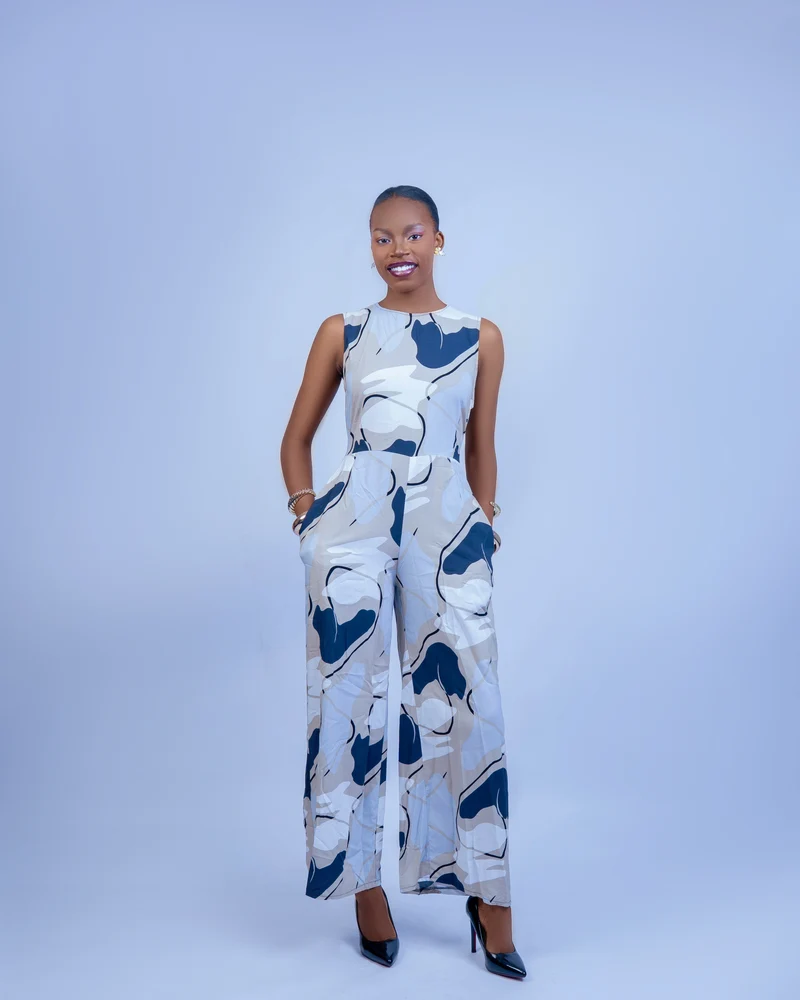 Afma Collection Jumpsuit - Blue Abstract Print