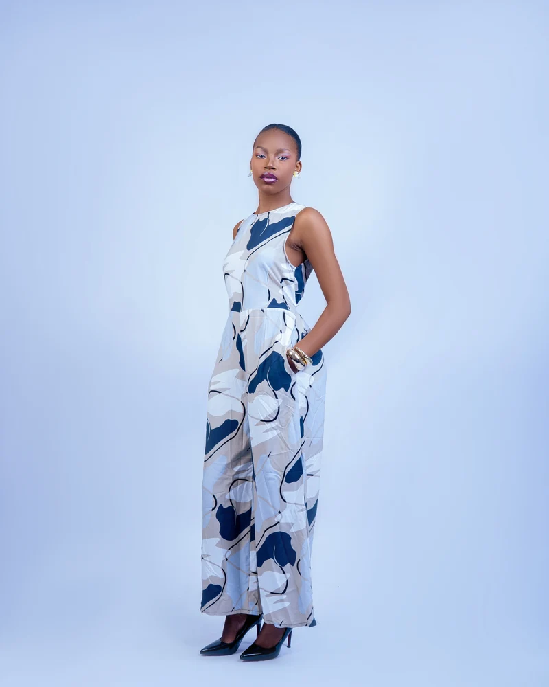 Afma Collection Jumpsuit - Blue Abstract Print