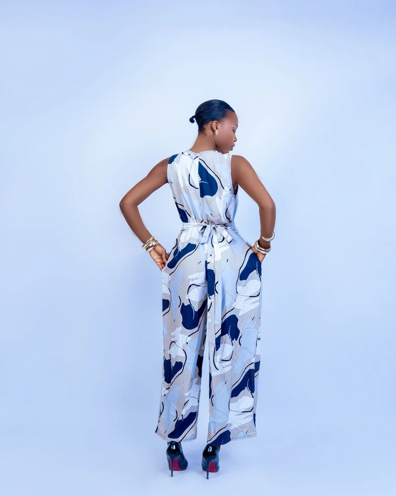 Afma Collection Jumpsuit - Blue Abstract Print