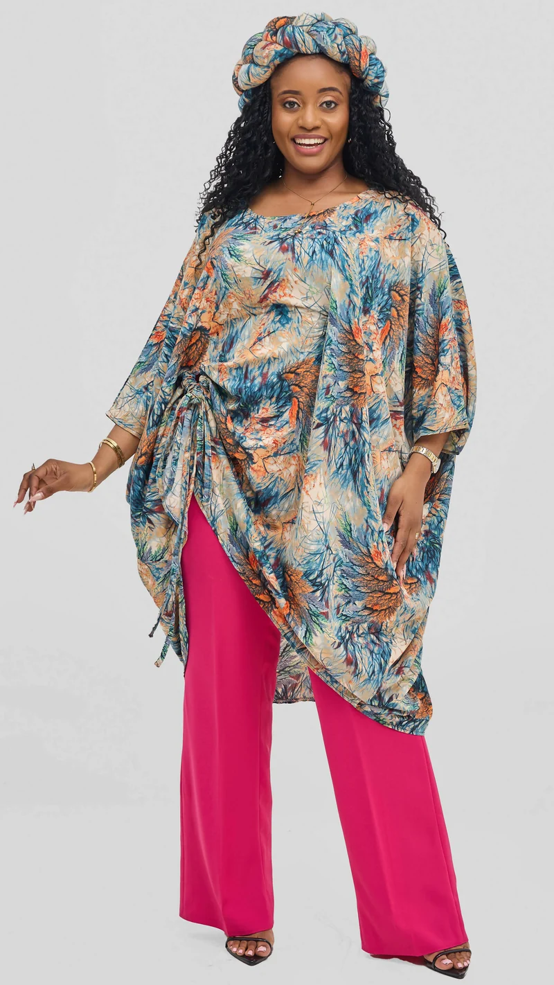 Hats and More Tropical Breeze Draped Top & Matching Headwrap – Multicolored