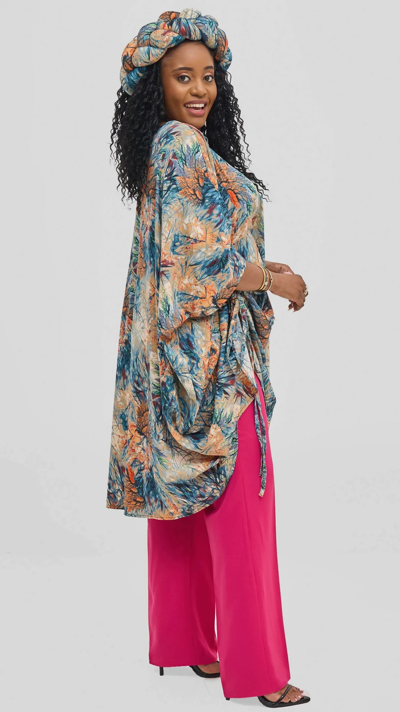 Hats and More Tropical Breeze Draped Top & Matching Headwrap – Multicolored
