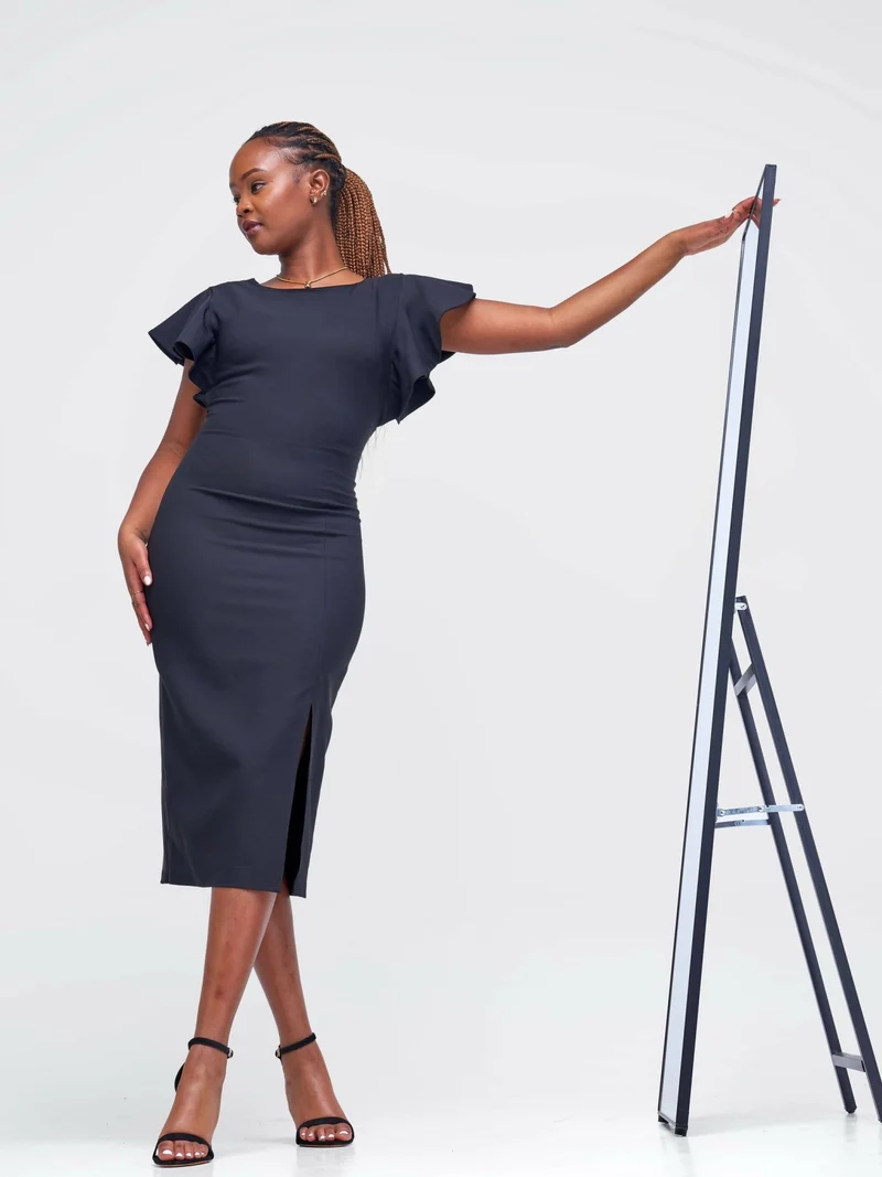 The Fashion Frenzy Bell Cap Sleeve Dress - Black