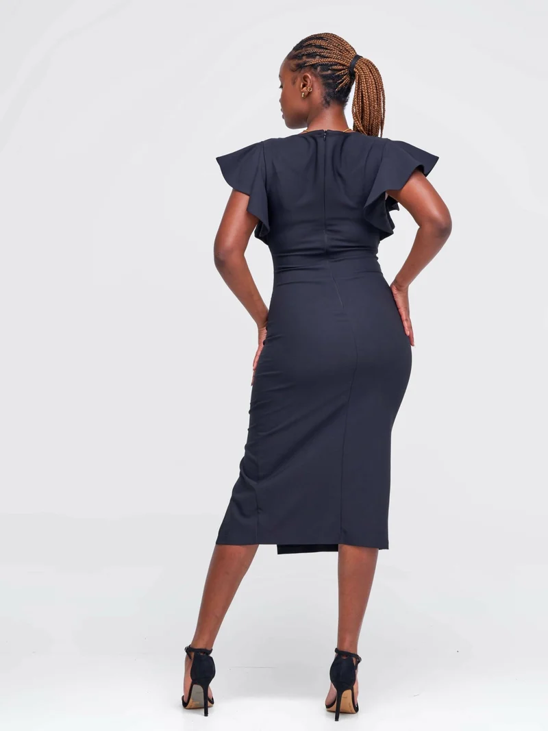The Fashion Frenzy Bell Cap Sleeve Dress - Black