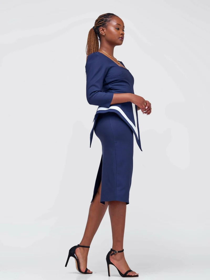The Fashion Frenzy Side Peplum Dress - Navy Blue
