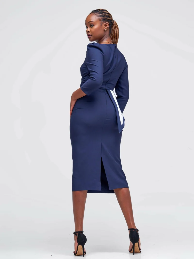 The Fashion Frenzy Side Peplum Dress - Navy Blue