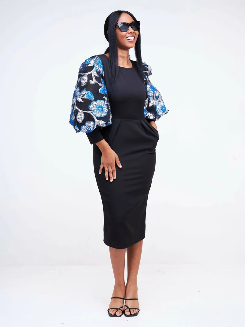 The Fashion Frenzy Puff Sleeves Dress - Black