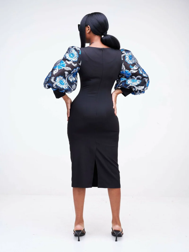 The Fashion Frenzy Puff Sleeves Dress - Black