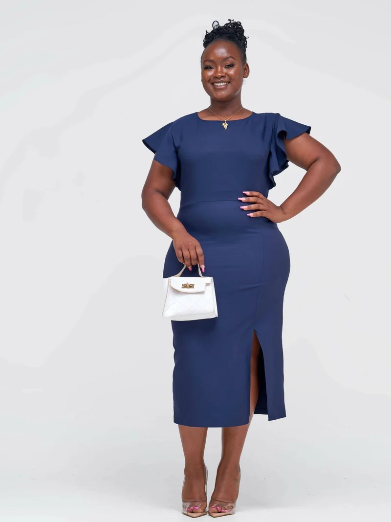 The Fashion Frenzy Bell Cap Sleeve Dress - Navy Blue
