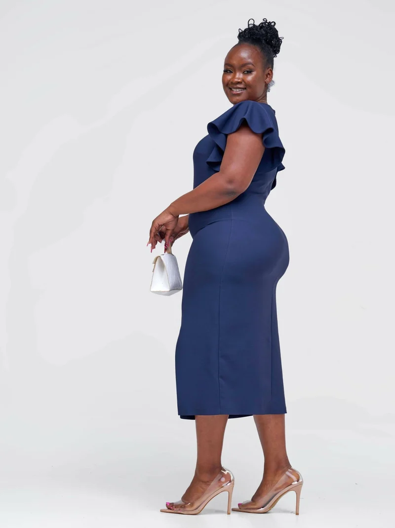 The Fashion Frenzy Bell Cap Sleeve Dress - Navy Blue