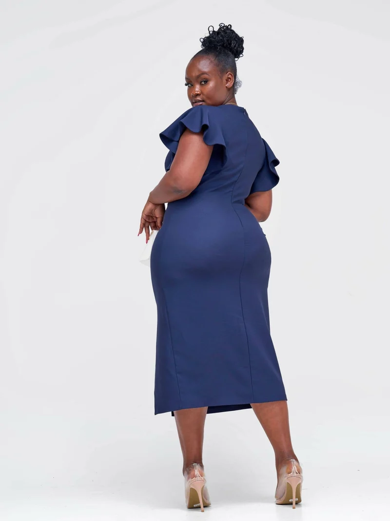 The Fashion Frenzy Bell Cap Sleeve Dress - Navy Blue