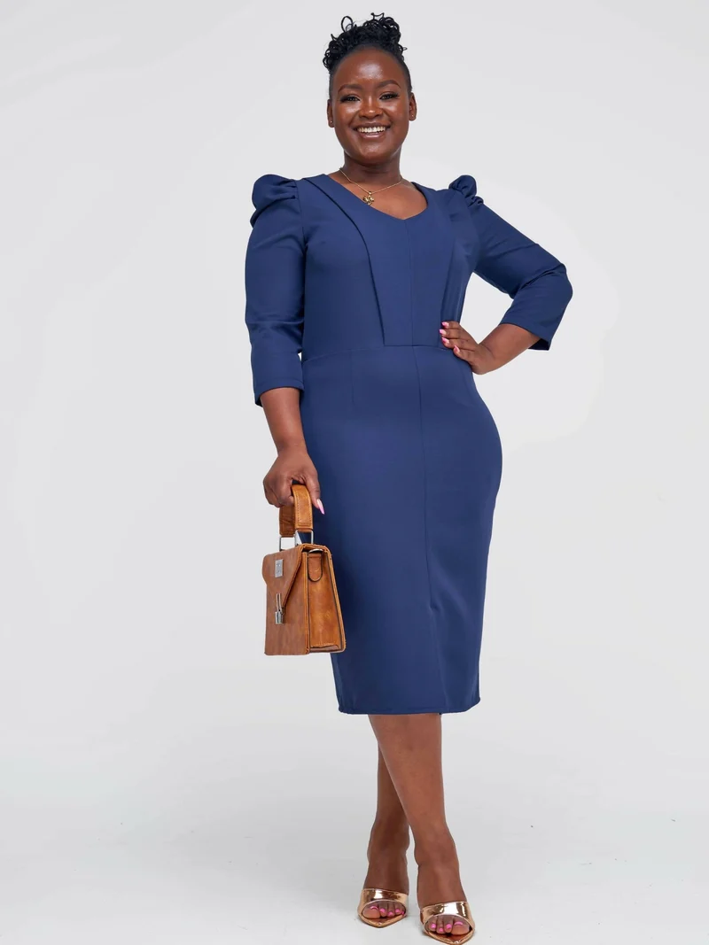 The Fashion Frenzy Bell Cap Sleeve Dress - Navy Blue