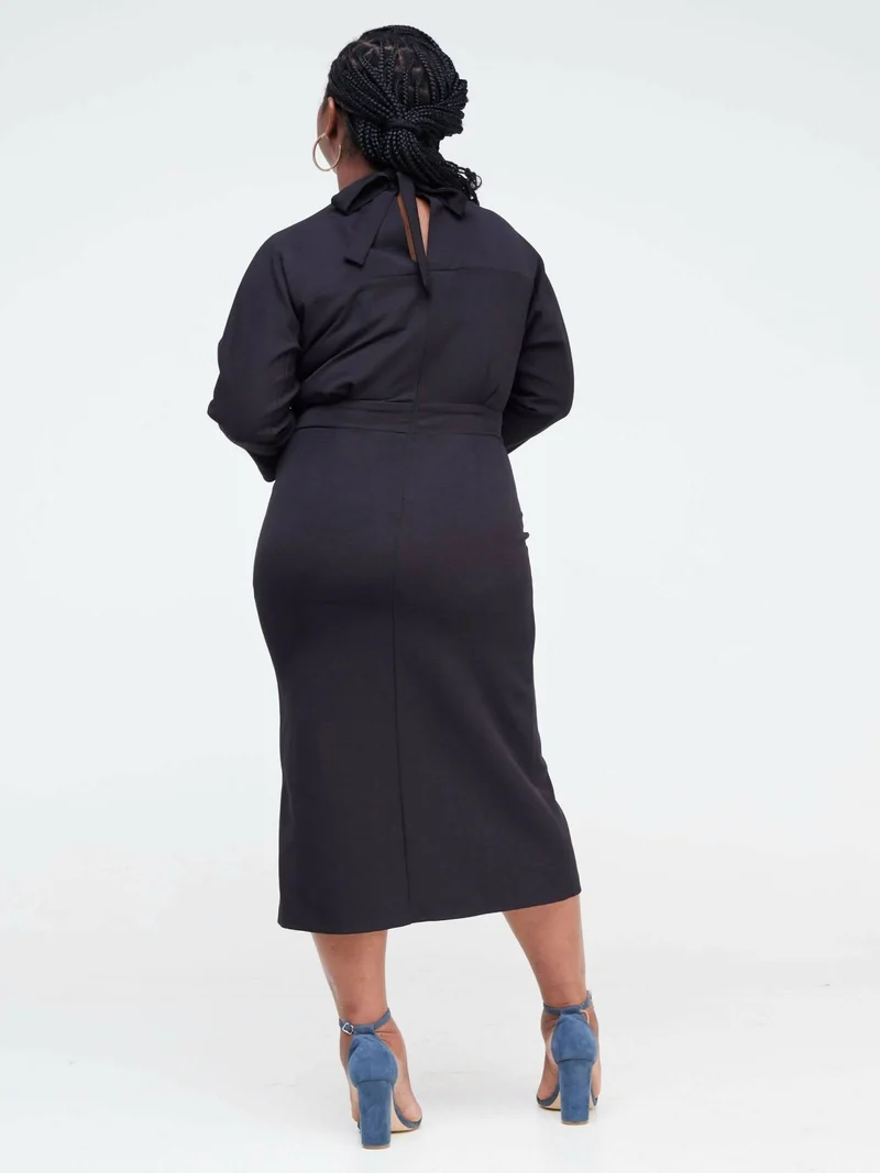 The Fashion Frenzy Shift Dress With Leather Detail - Black