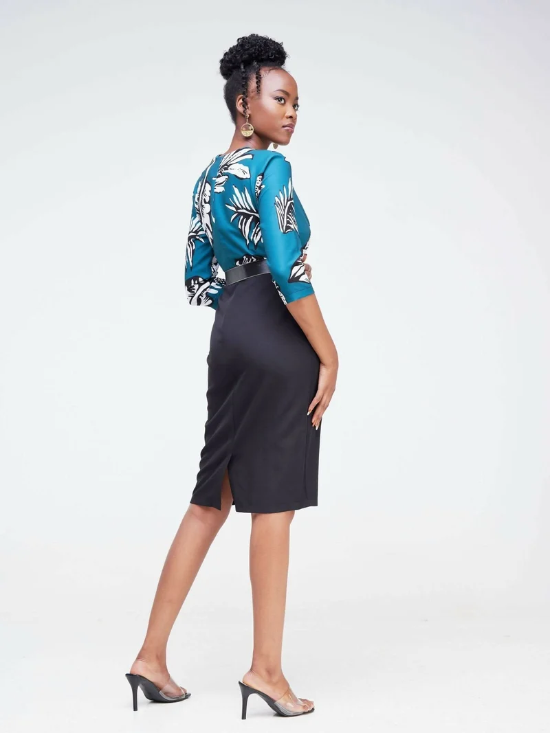 The Fashion Frenzy Pencil Dress - Black / Blue