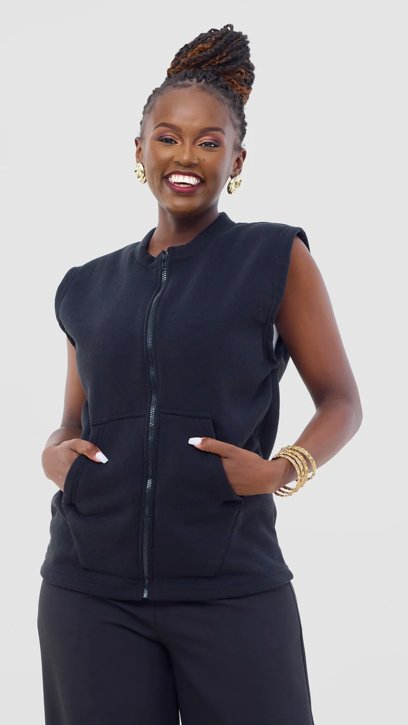 TimyT Urban Wear Fleece With Side Pockets & press buttoned Sweater - black