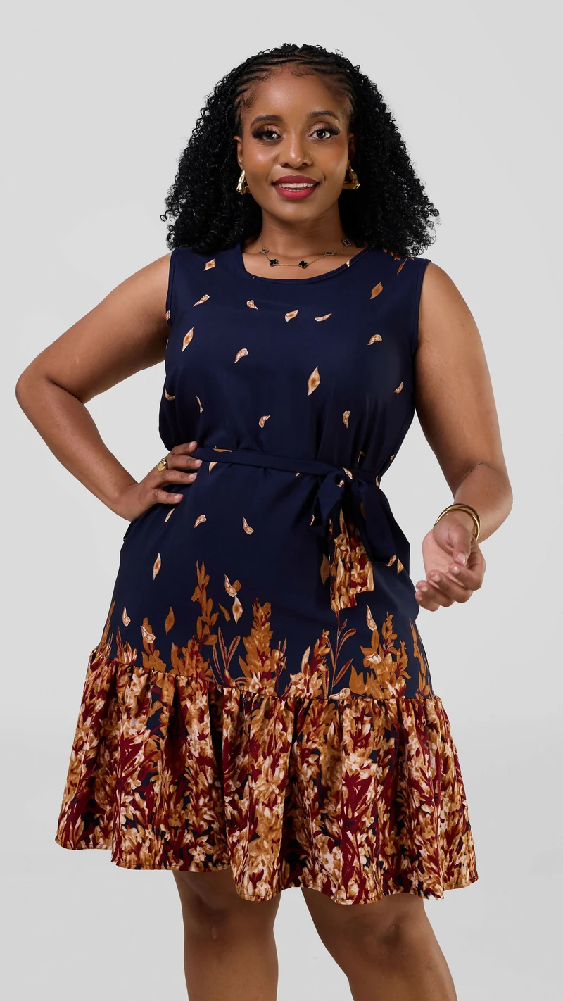 Lizola Marinde Shift Dress - Navyblue / Maroon