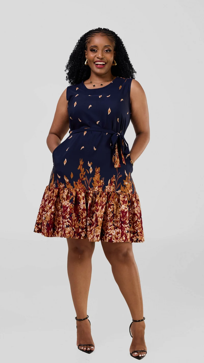 Lizola Marinde Shift Dress - Navyblue / Maroon