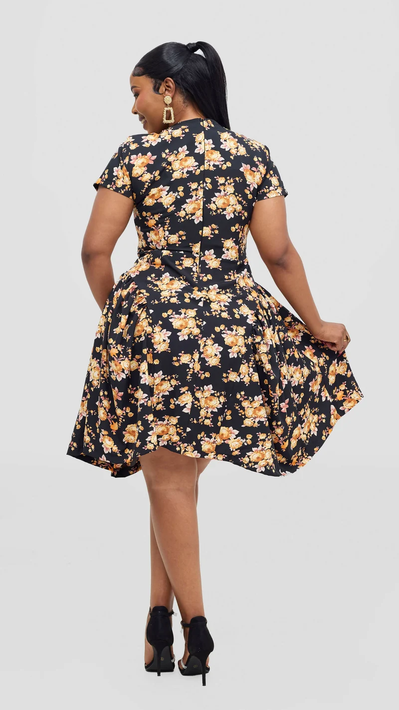 Lizola Andani Shift Dress - Black Flowered