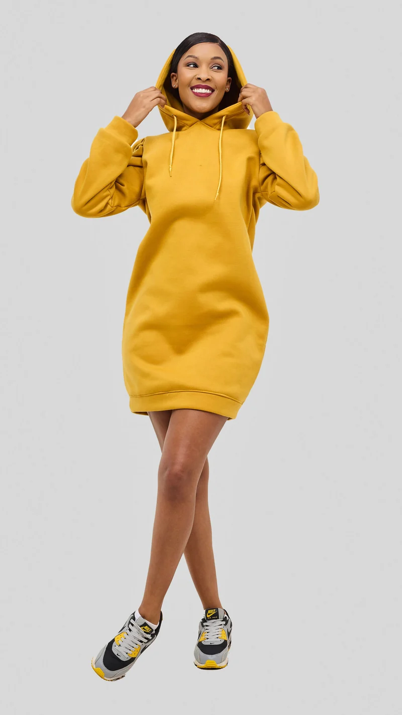Hoodie & Chill Call Me Hoodie Classy Dress - Mustard
