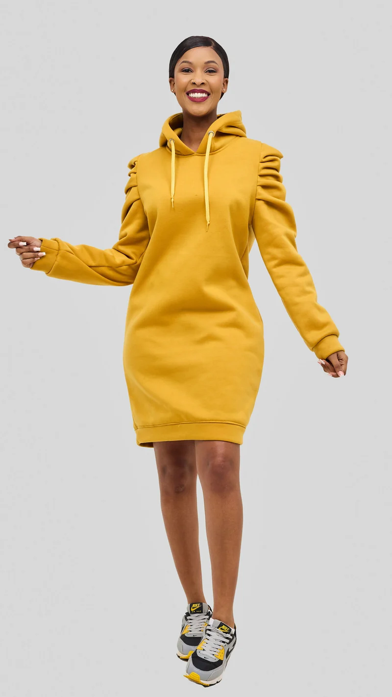 Hoodie & Chill Call Me Hoodie Classy Dress - Mustard