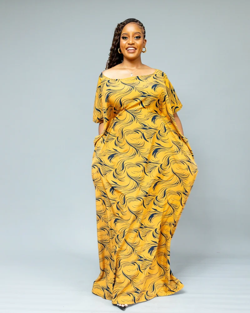 African Yuva Serenity Kaftan Dress - Mustard