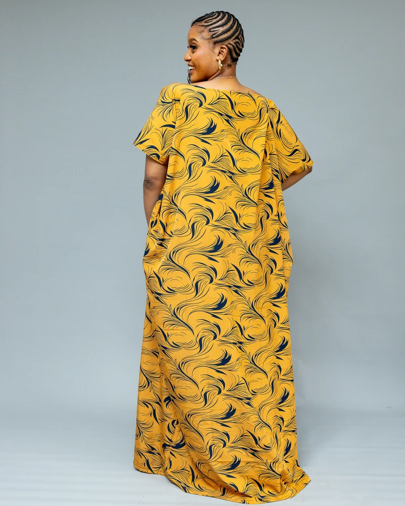 African Yuva Serenity Kaftan Dress - Mustard