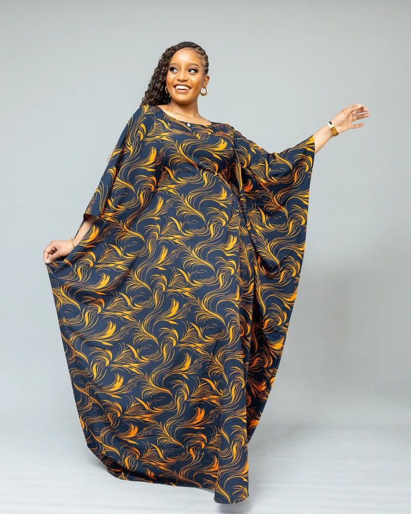 African Yuva Serenity Kaftan Dress - Navy Blue