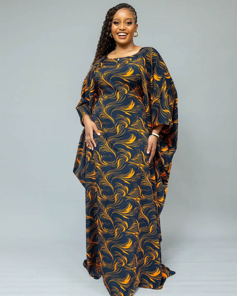 African Yuva Serenity Kaftan Dress - Navy Blue