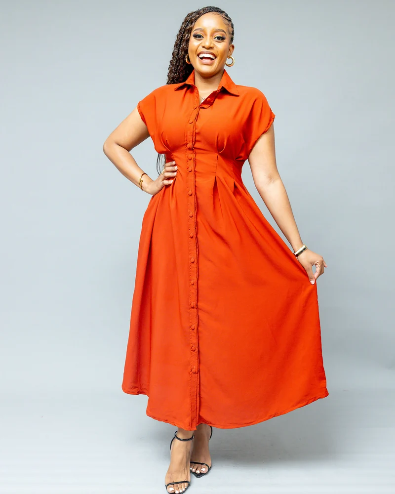 African Yuva Iris Midi Dress - Rust
