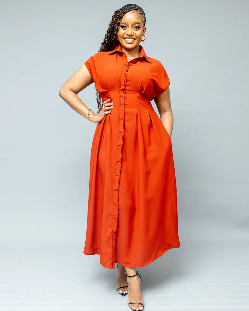 African Yuva Iris Midi Dress - Rust