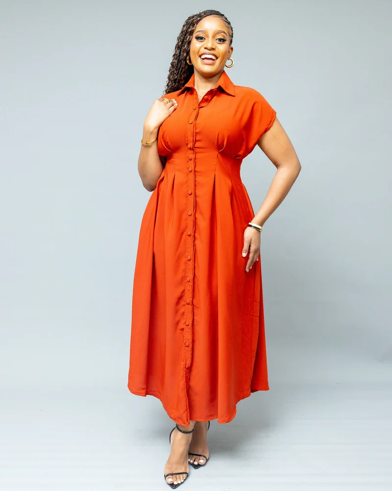 African Yuva Iris Midi Dress - Rust