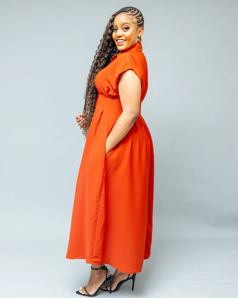 African Yuva Iris Midi Dress - Rust