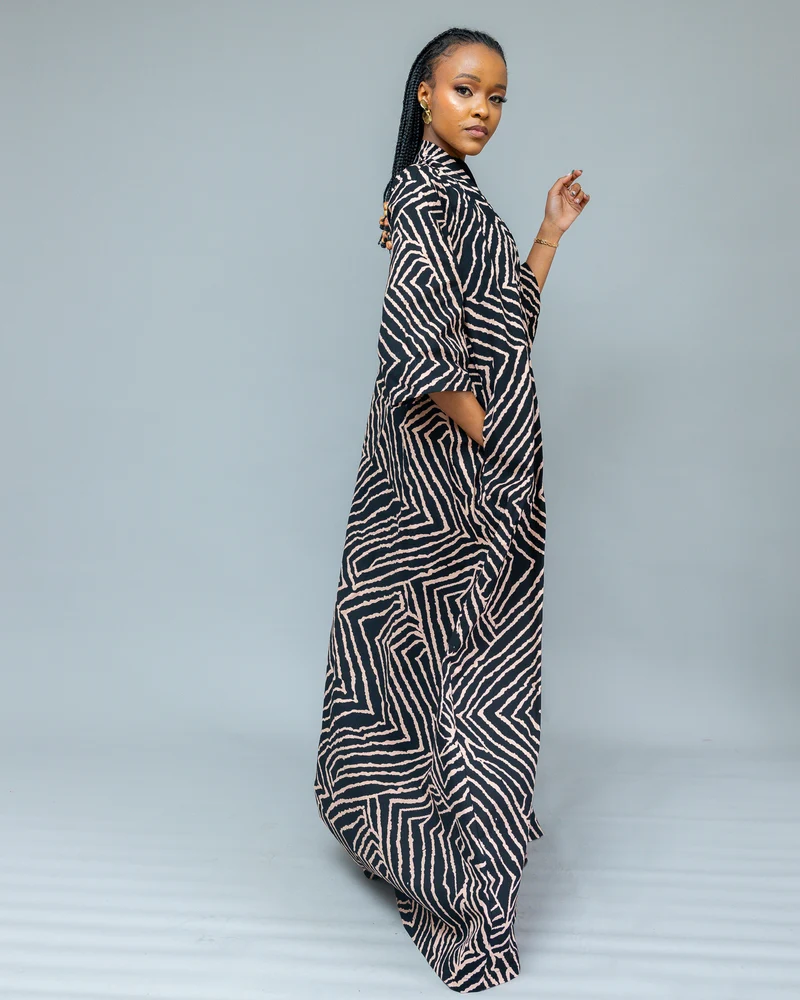 Afriwia Mvule African Print Kimono - Black Print