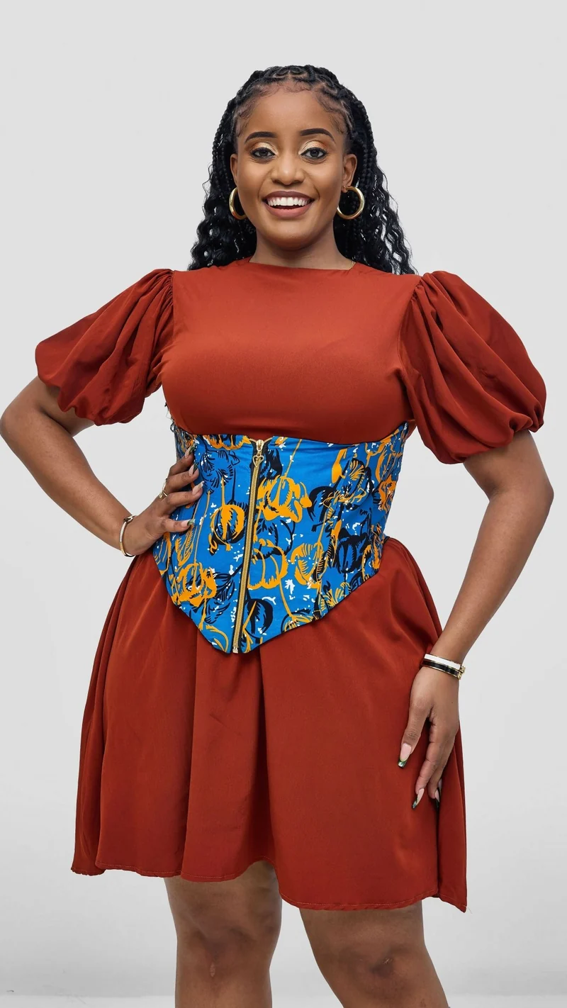 Corsetry And Co Matron Ankara Corset Belt Top - Blue
